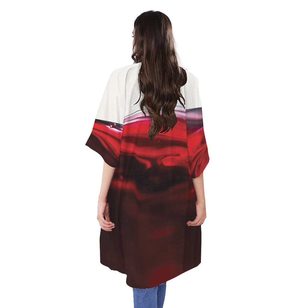 Red Wine Print Open Front Beach Cover Up