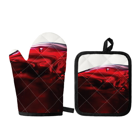Red Wine Print Oven Mitt And Pot Holder Set