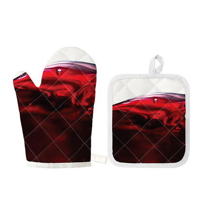 Red Wine Print Oven Mitt And Pot Holder Set