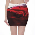 Red Wine Print Pencil Mini Skirt