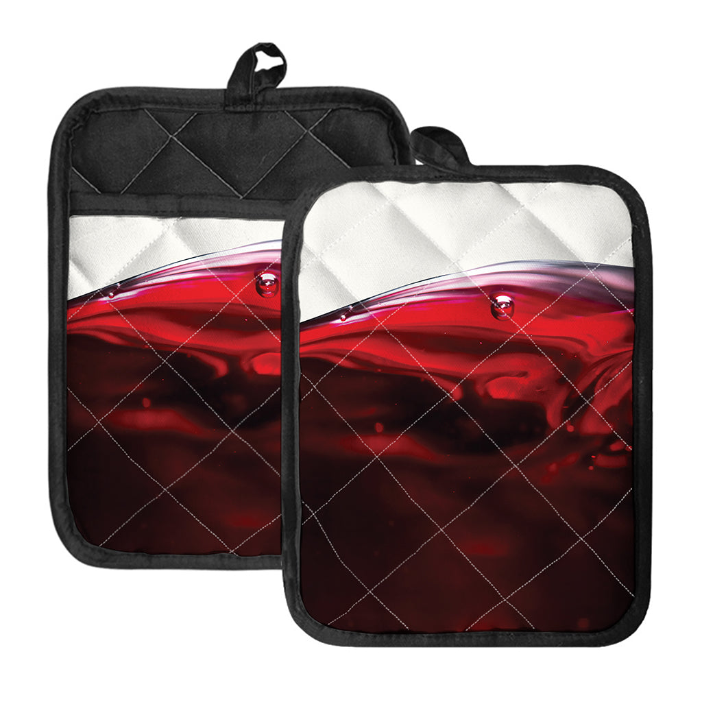 Red Wine Print Pot Holders With Pocket