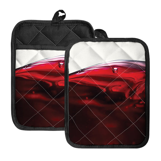 Red Wine Print Pot Holders With Pocket