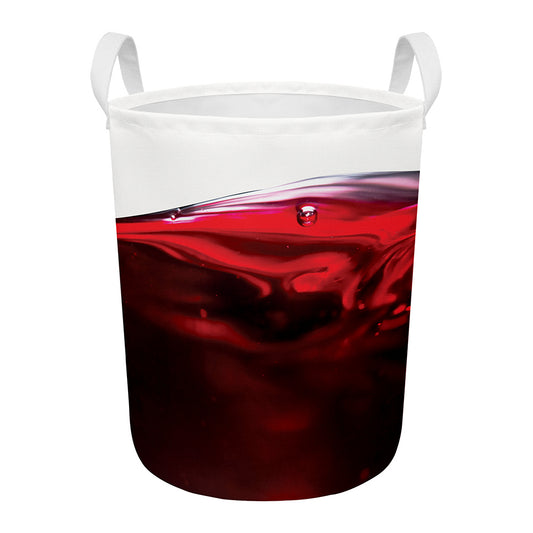Red Wine Print Round Laundry Basket