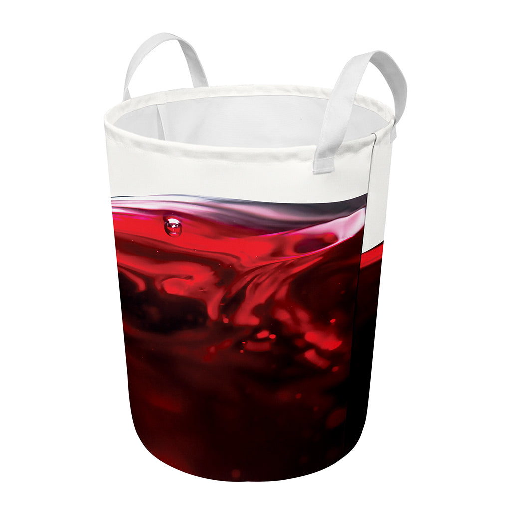 Red Wine Print Round Laundry Basket