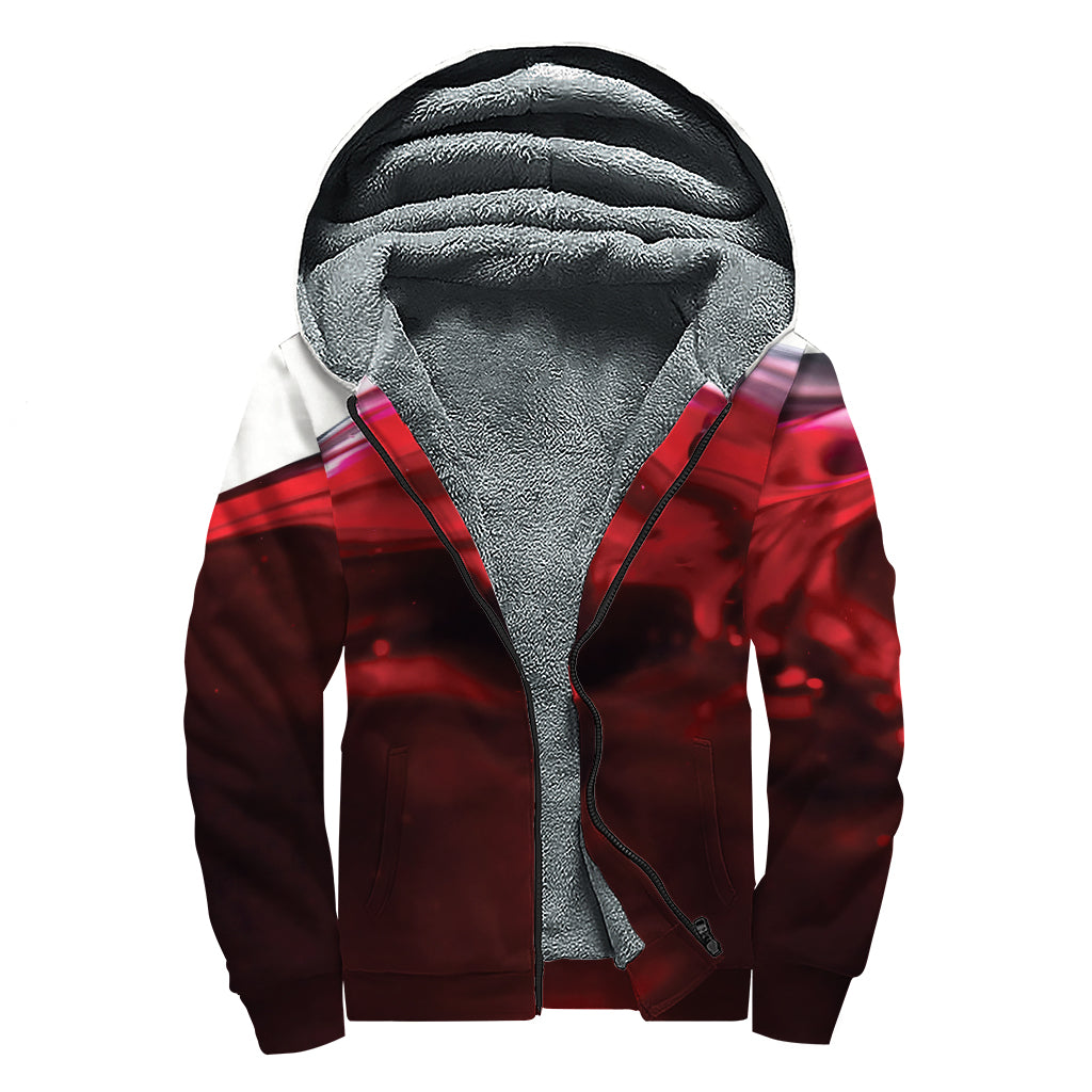 Red Wine Print Sherpa Lined Zip Up Hoodie