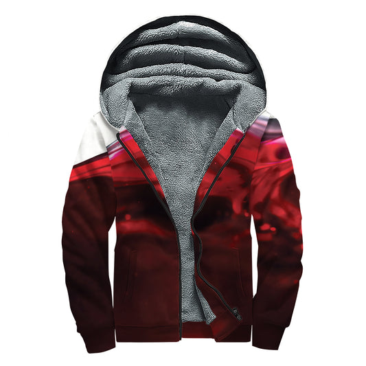 Red Wine Print Sherpa Lined Zip Up Hoodie