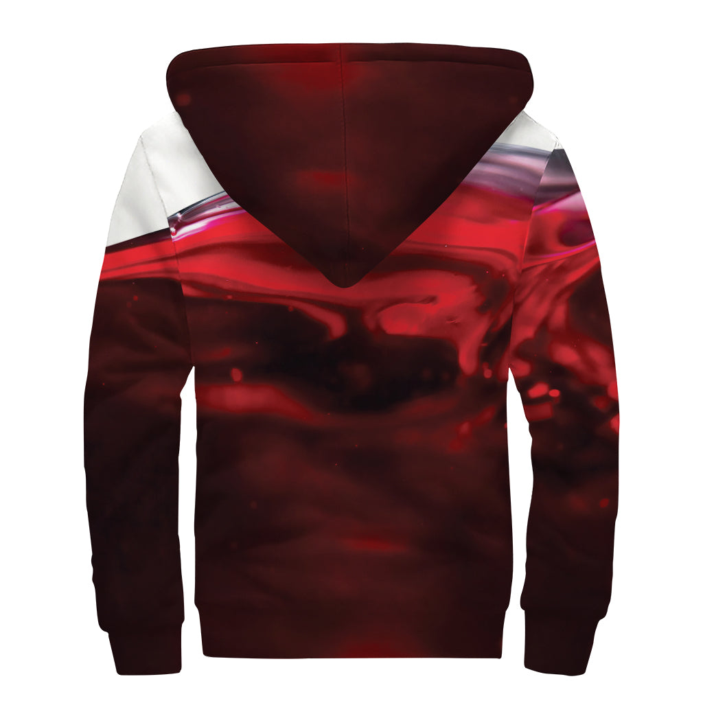 Red Wine Print Sherpa Lined Zip Up Hoodie