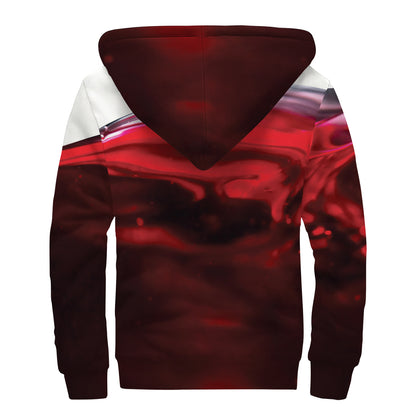 Red Wine Print Sherpa Lined Zip Up Hoodie