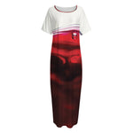 Red Wine Print Short Sleeve Long Nightdress