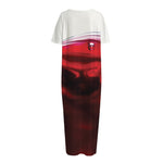 Red Wine Print Short Sleeve Long Nightdress
