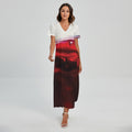Red Wine Print Short Sleeve Maxi Dress