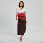 Red Wine Print Short Sleeve Maxi Dress
