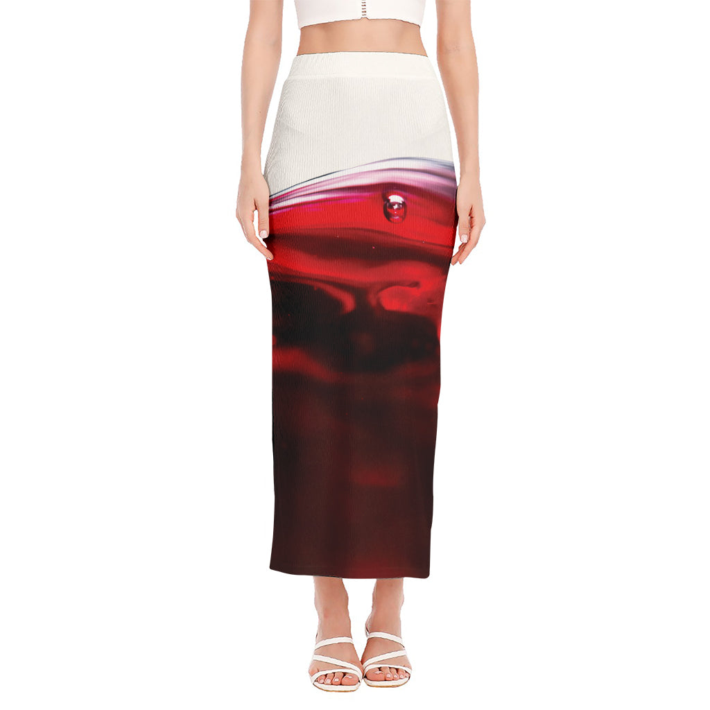 Red Wine Print Side Slit Maxi Skirt