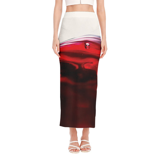 Red Wine Print Side Slit Maxi Skirt