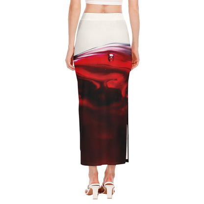 Red Wine Print Side Slit Maxi Skirt