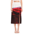 Red Wine Print Side Slit Midi Skirt