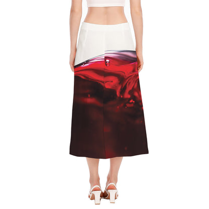 Red Wine Print Side Slit Midi Skirt
