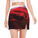 Red Wine Print Side Slit Mini Skirt