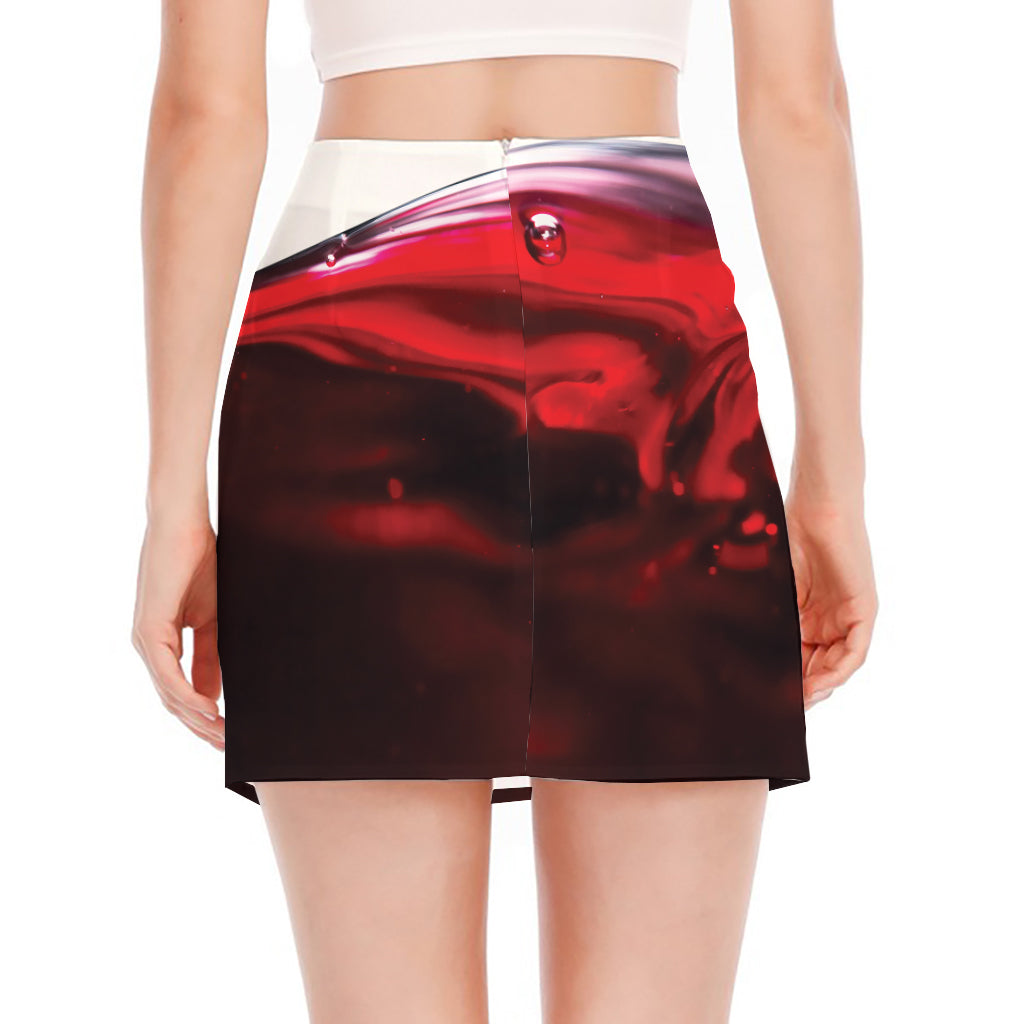Red Wine Print Side Slit Mini Skirt