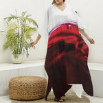 Red Wine Print Silk V-Neck Kaftan Dress