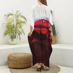 Red Wine Print Silk V-Neck Kaftan Dress