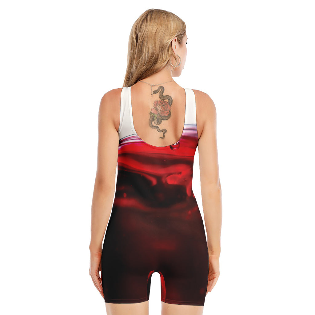 Red Wine Print Sleeveless One Piece Swimsuit