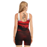 Red Wine Print Sleeveless One Piece Swimsuit