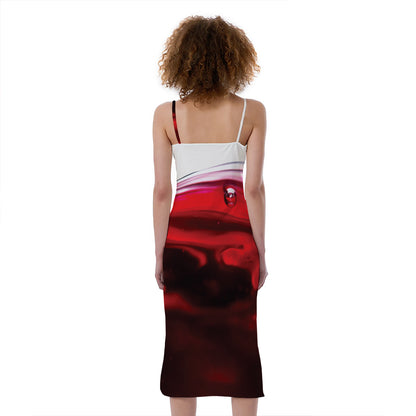 Red Wine Print Slim Fit Midi Cami Dress