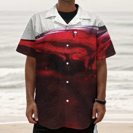 Red Wine Print Textured Short Sleeve Shirt