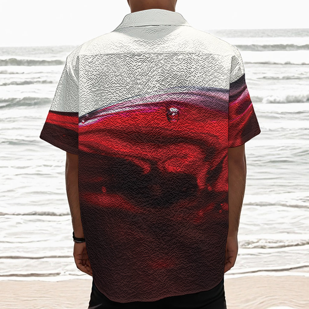 Red Wine Print Textured Short Sleeve Shirt