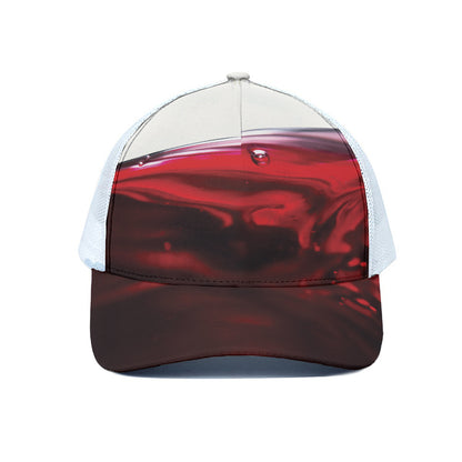 Red Wine Print White Mesh Trucker Cap