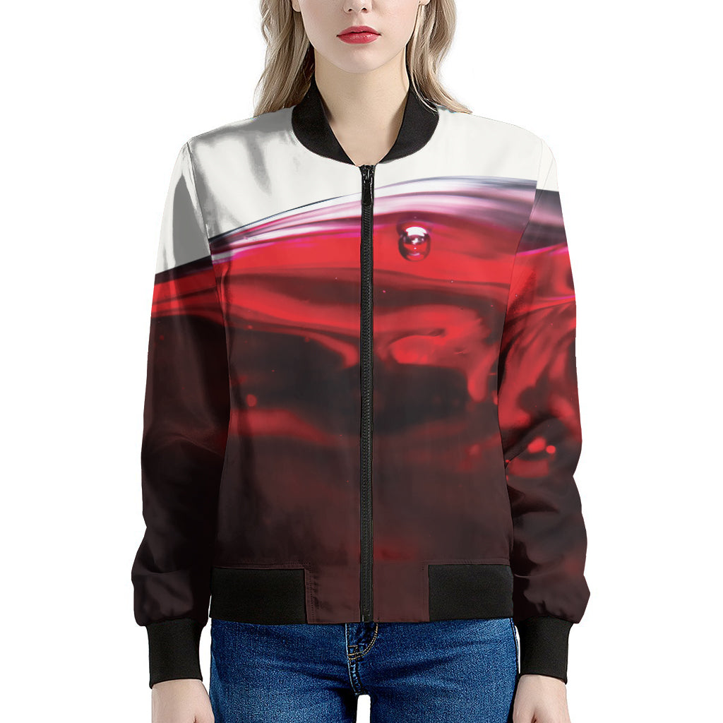 Red Wine Print Women's Bomber Jacket