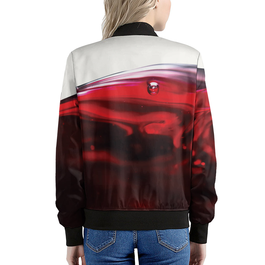 Red Wine Print Women's Bomber Jacket