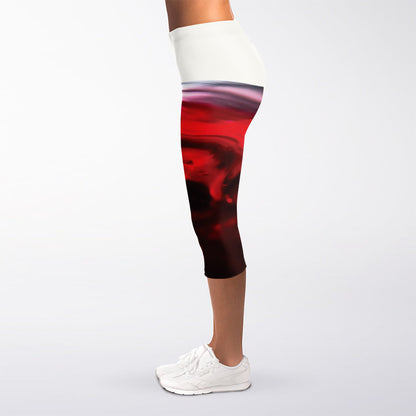 Red Wine Print Women's Capri Leggings