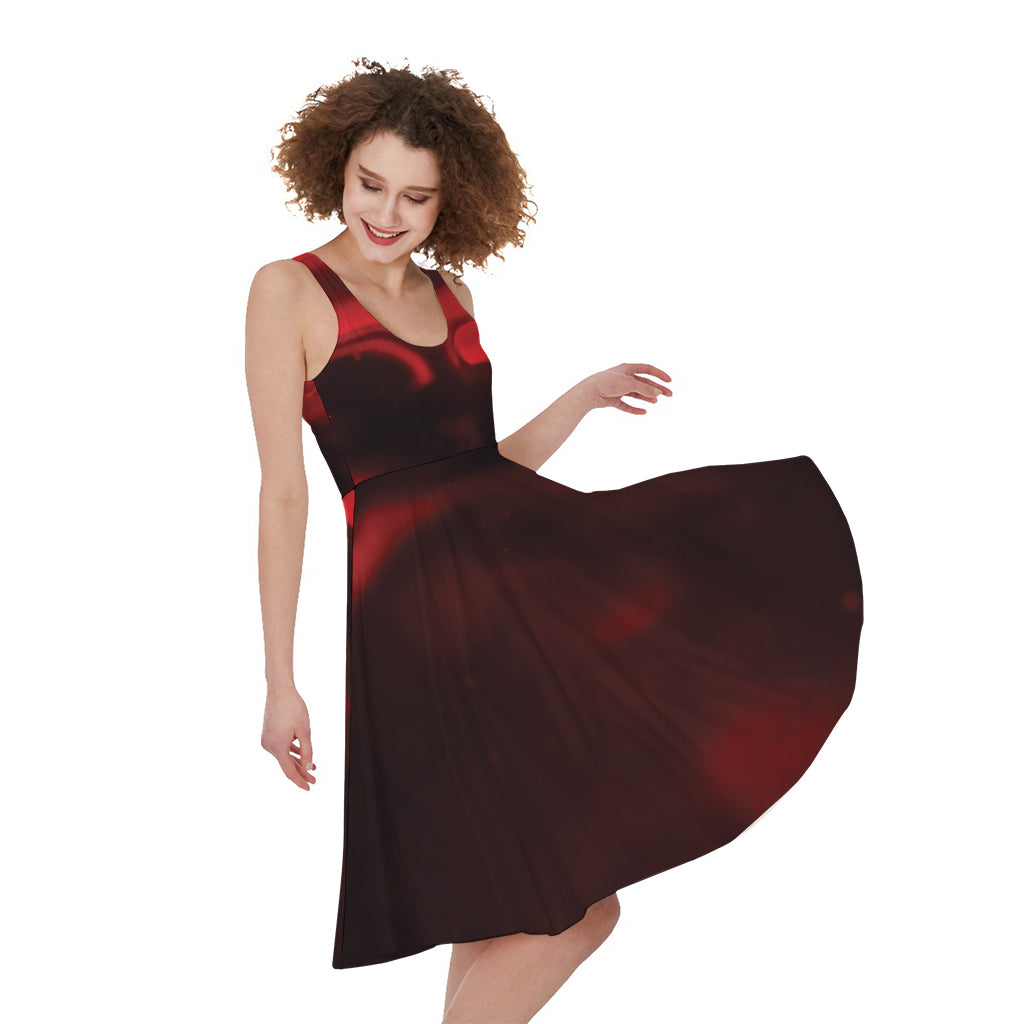 Red Wine Print Women's Sleeveless Dress