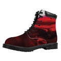 Red Wine Print Padded Collar Lace Up Boots