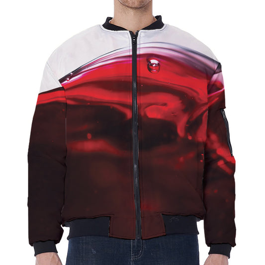 Red Wine Print Zip Sleeve Bomber Jacket