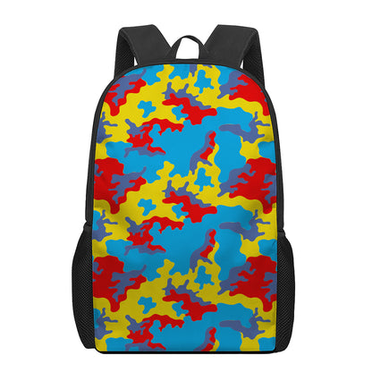 Red Yellow And Blue Camouflage Print 17 Inch Backpack