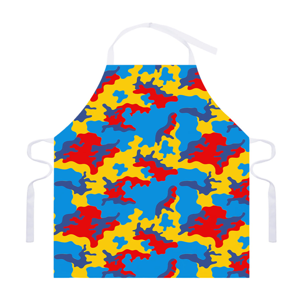 Red Yellow And Blue Camouflage Print Adjustable Apron