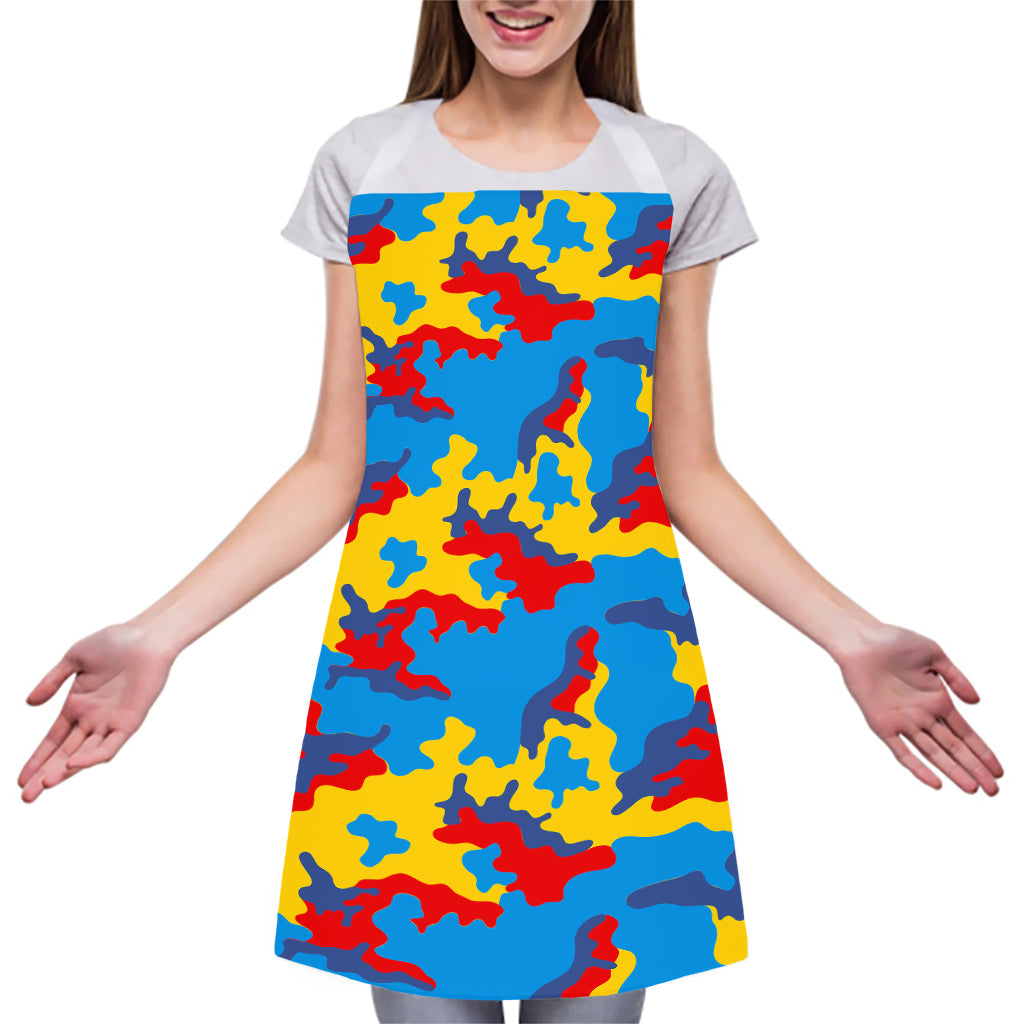 Red Yellow And Blue Camouflage Print Adjustable Apron