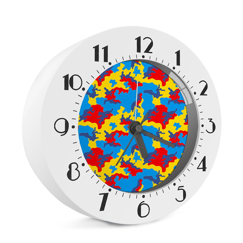 Red Yellow And Blue Camouflage Print Alarm Clock