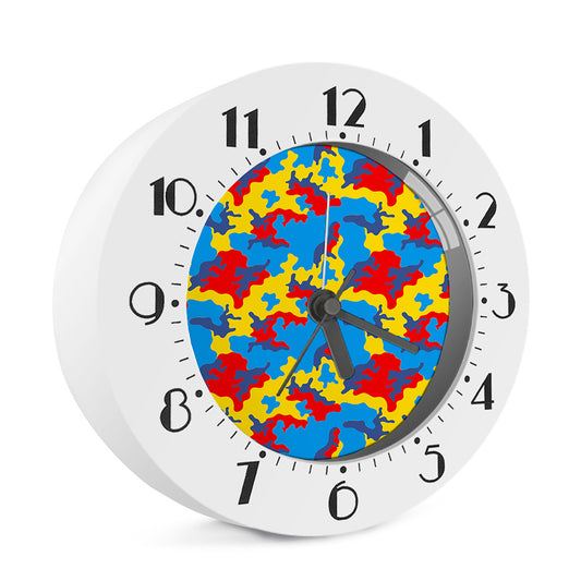 Red Yellow And Blue Camouflage Print Alarm Clock