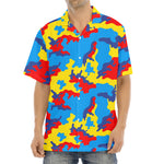 Red Yellow And Blue Camouflage Print Aloha Shirt