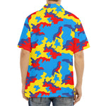 Red Yellow And Blue Camouflage Print Aloha Shirt