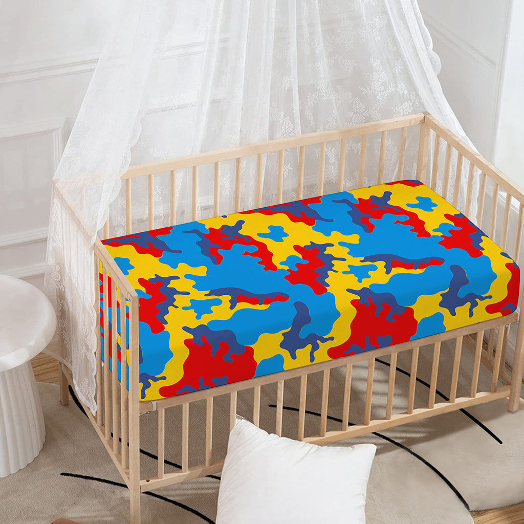 Red Yellow And Blue Camouflage Print Baby Crib Sheet
