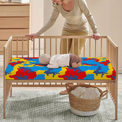 Red Yellow And Blue Camouflage Print Baby Crib Sheet