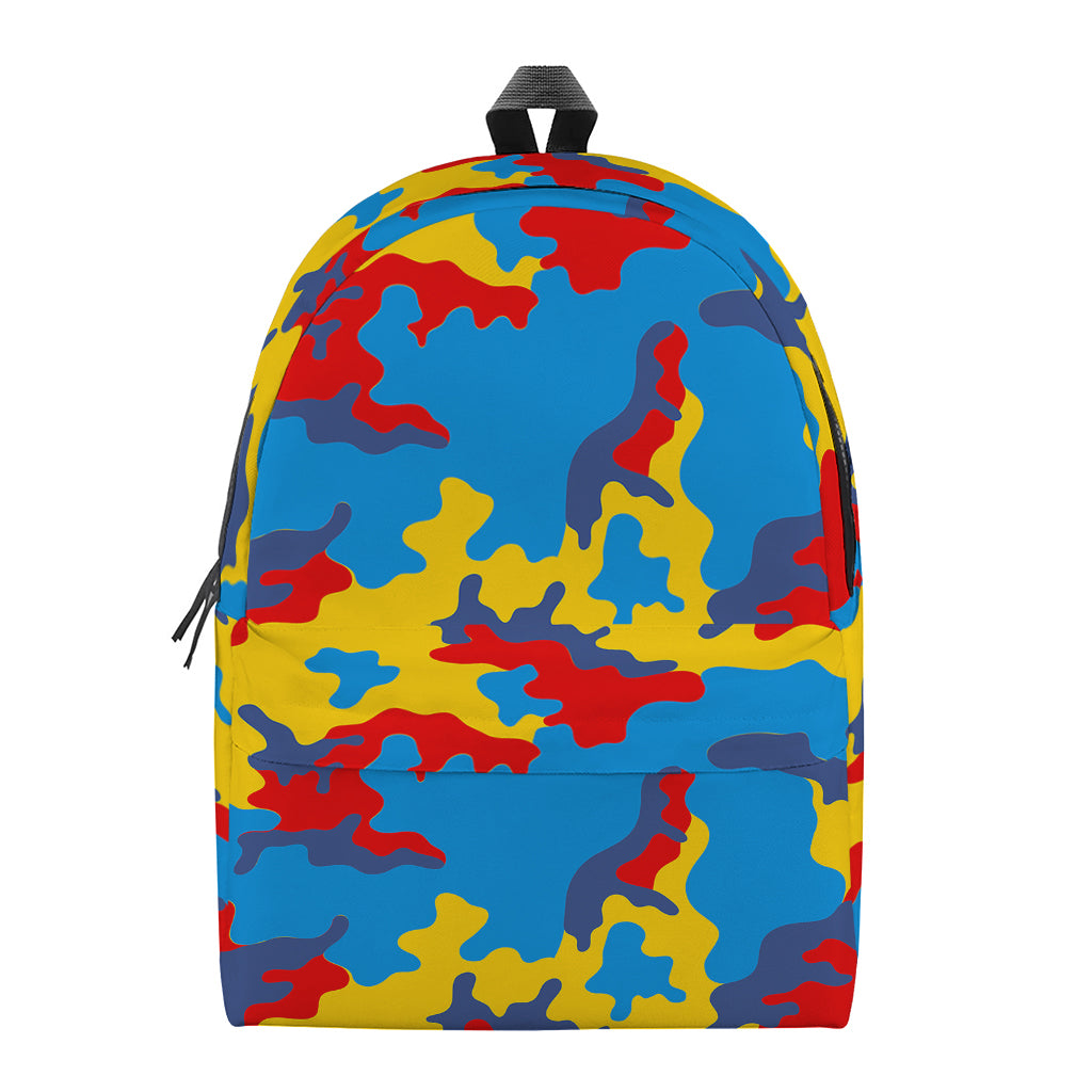Red Yellow And Blue Camouflage Print Backpack