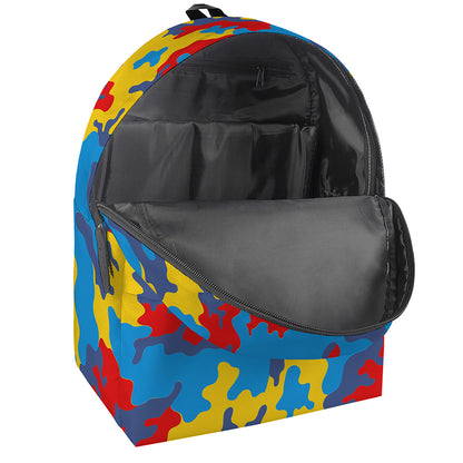 Red Yellow And Blue Camouflage Print Backpack