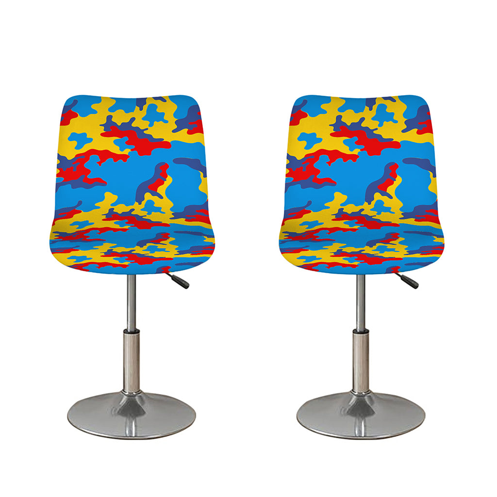 Red Yellow And Blue Camouflage Print Bar Stool Covers
