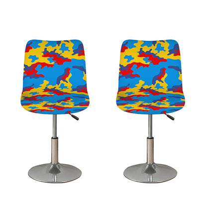 Red Yellow And Blue Camouflage Print Bar Stool Covers